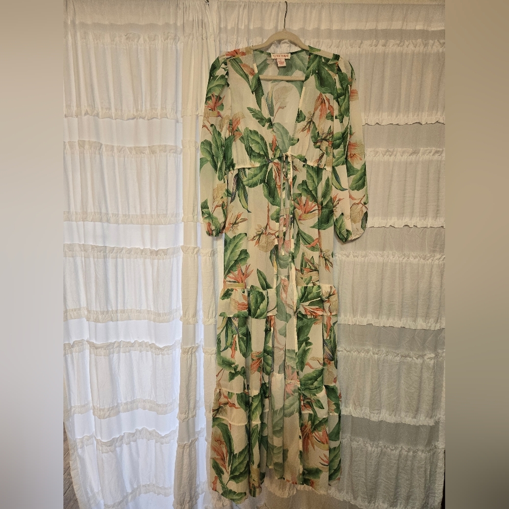 Floral Maxi Kimono with Green and Orange Print Size Large